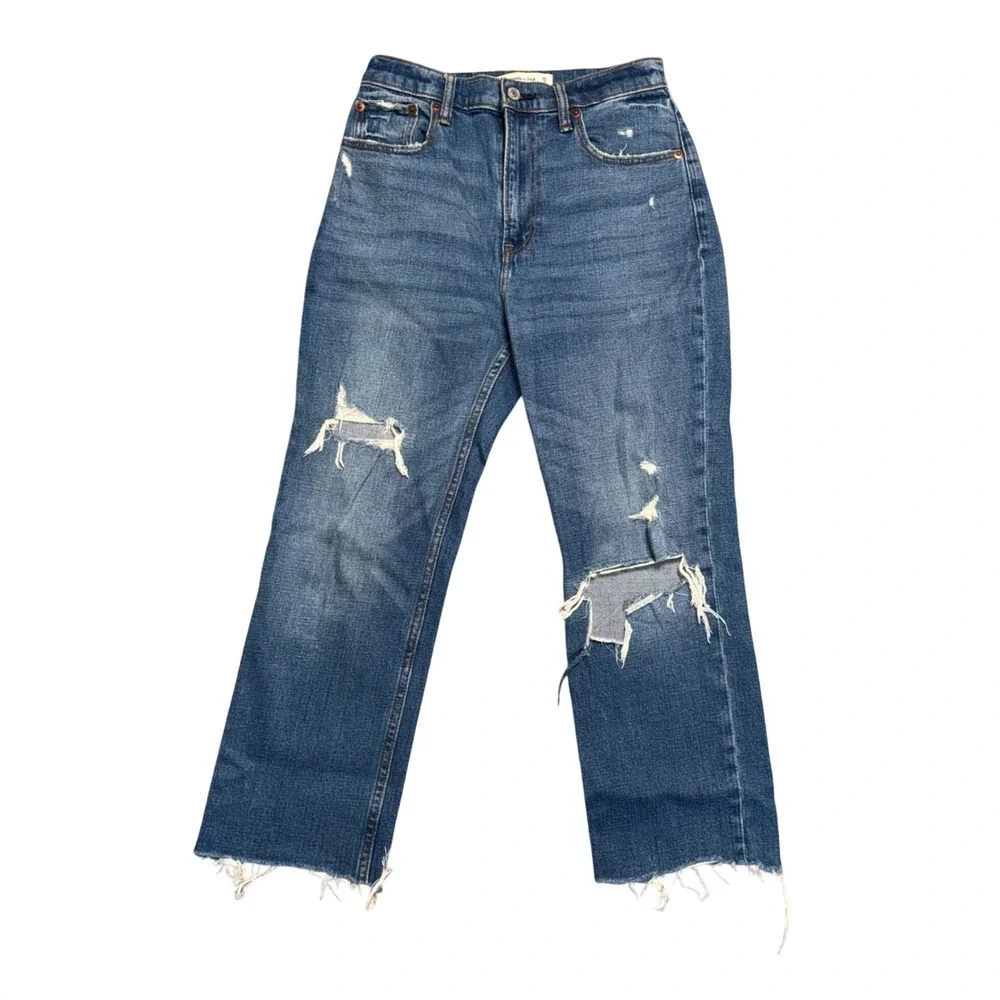 Abercrombie & Fitch Ankle Straight Jeans Womens 26 2S Blue Excellent Distressed